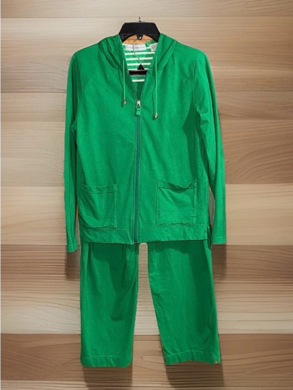 Marisa Christina Bright Green & White Striped Zip up Hoodie & Lounge Pants-M-GC